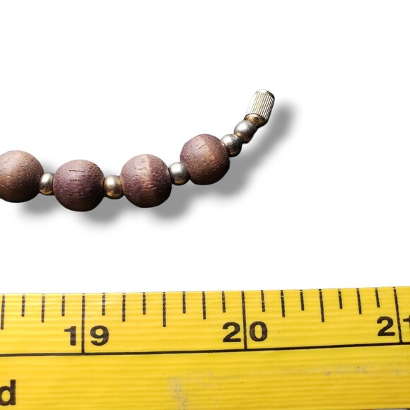 Vintage Wood Bead Alternating Gold Tone Spacers Natural Stone Drop Necklace Boho - Picture 7 of 9